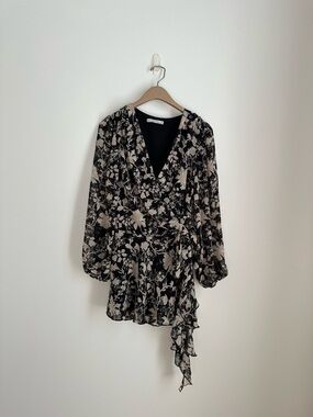 Abercrombie & Fitch Floral Wrap Dress Small | Petite Black Cream